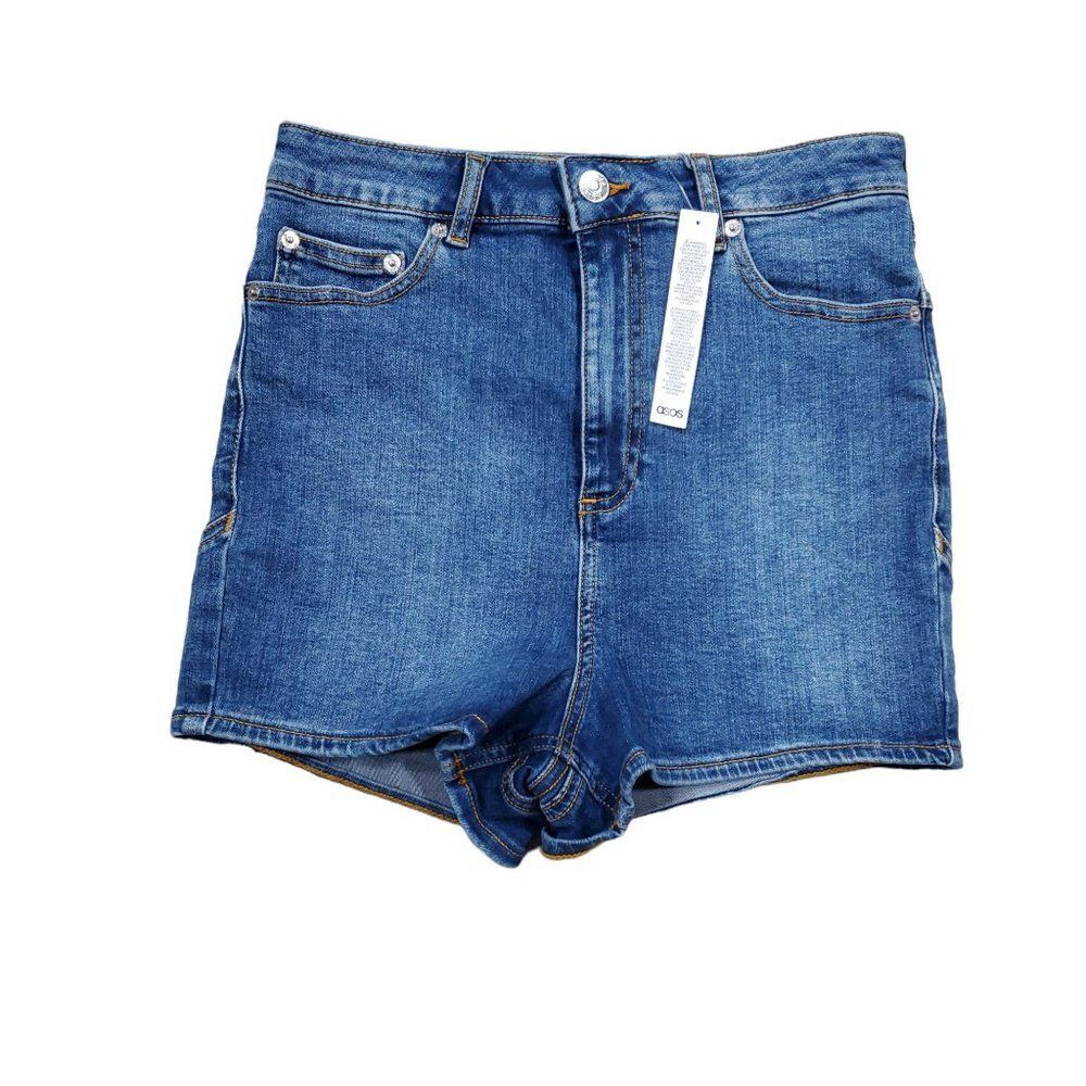 Asos High Rise Lift and Contour Jean Shorts Mid Blue Stretch US 6 UK 10 Shortie